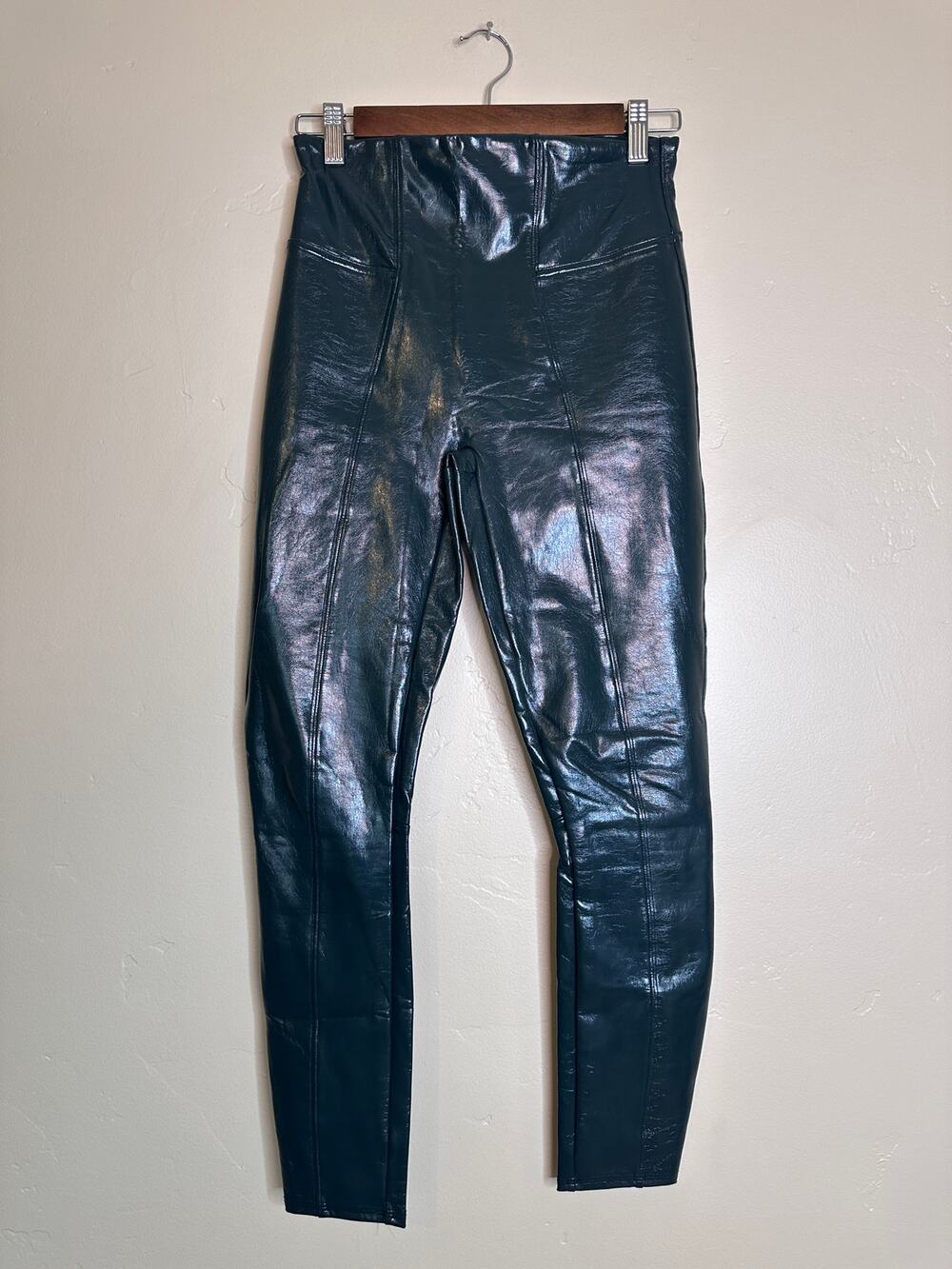 SPANX Faux Patent Leather Leggings Deep Green Small P